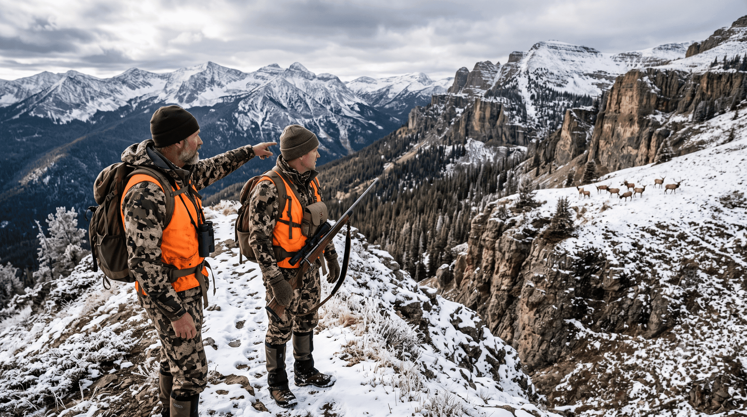 Guide leading adventurers along a mountain trail